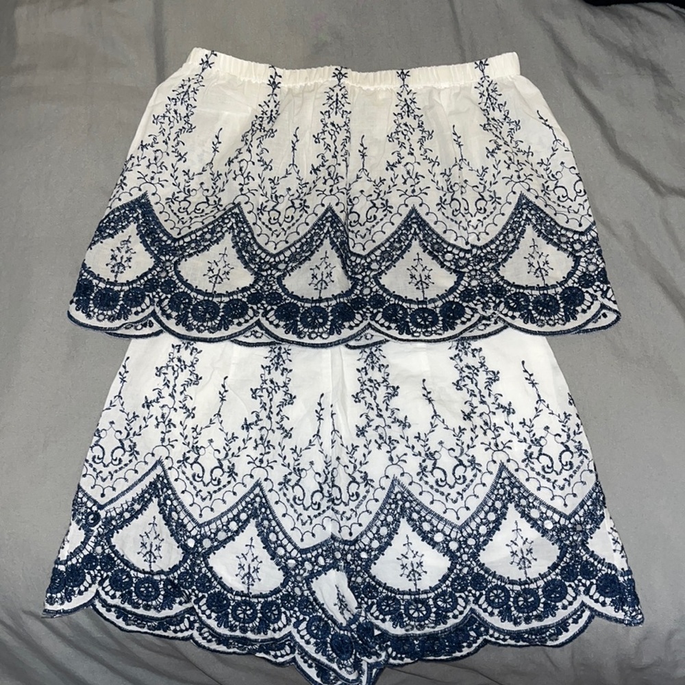 Navy/White Embroidered Set